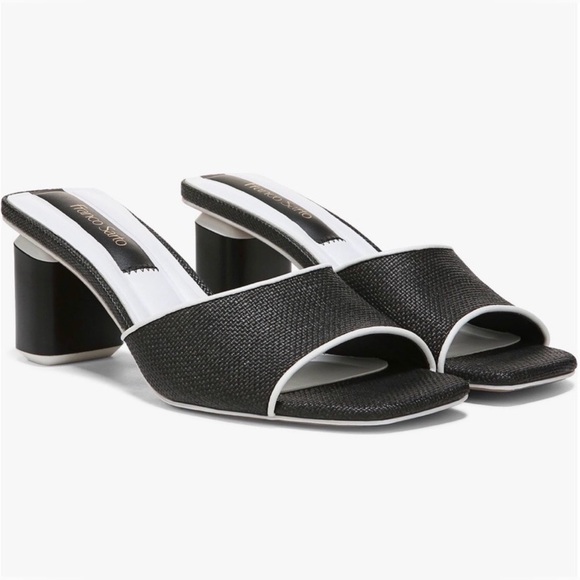 Franco Sarto Black and White Mules, Linley Slide Heeled Sandals, Size - 6.5 - Picture 11 of 11